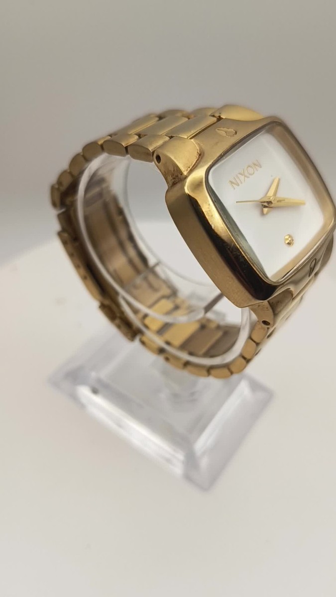 Nixon Small Player VIP Pass Gold Tone Watch Diamond Accent New