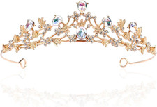 Gold Krone Diadem Strass Prinzessin Tiara für Mädchen Frauen Party Hochzeit