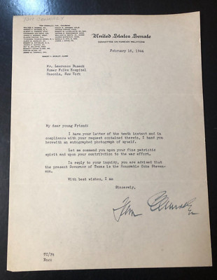 U.S. Senator Thomas Terry Connally 1944 Signed Letter  - Represented Texas