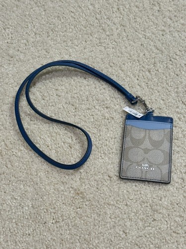 NWT COACH Id Lanyard In Signature Canvas Light Khaki Monogram Chalk