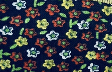 VTG Tiny Ditzy CALICO Navy Blue w/ Yellow White Red Florals Cottagecore BTFQ