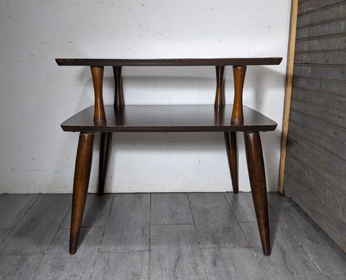Vintage Retro Mid Century Modern 2-Tier Walnut Wood Formica End Table C64 - Picture 9 of 16