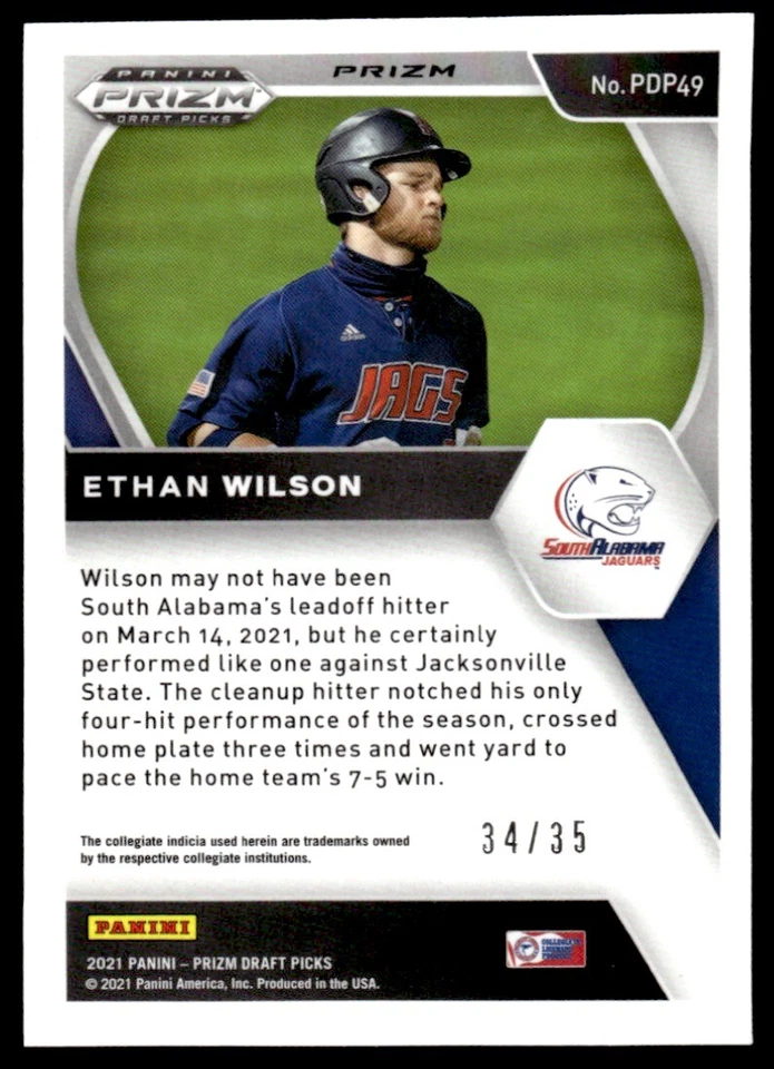 2021 PANINI PRIZM XFRACTOR /35 Ethan Wilson /999 Philadelphia Phillies #49 - Image 2 of 2