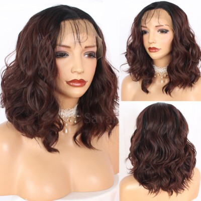 Short Ombre Synthetic Wig Blonde Wavy Lace Front Wig Bob  display picture 2