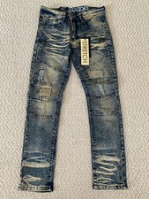 NWT Boy's LR Scoop BMD60 Vintage Blue Distressed Rip Moto Skinny Jeans SIZES 4-7