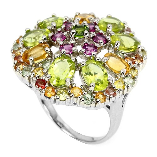 925 Sterling Silver Ring Round Sapphire Peridot Rhodolite Gemstone Jewelry Sz 10 - Picture 2 of 10