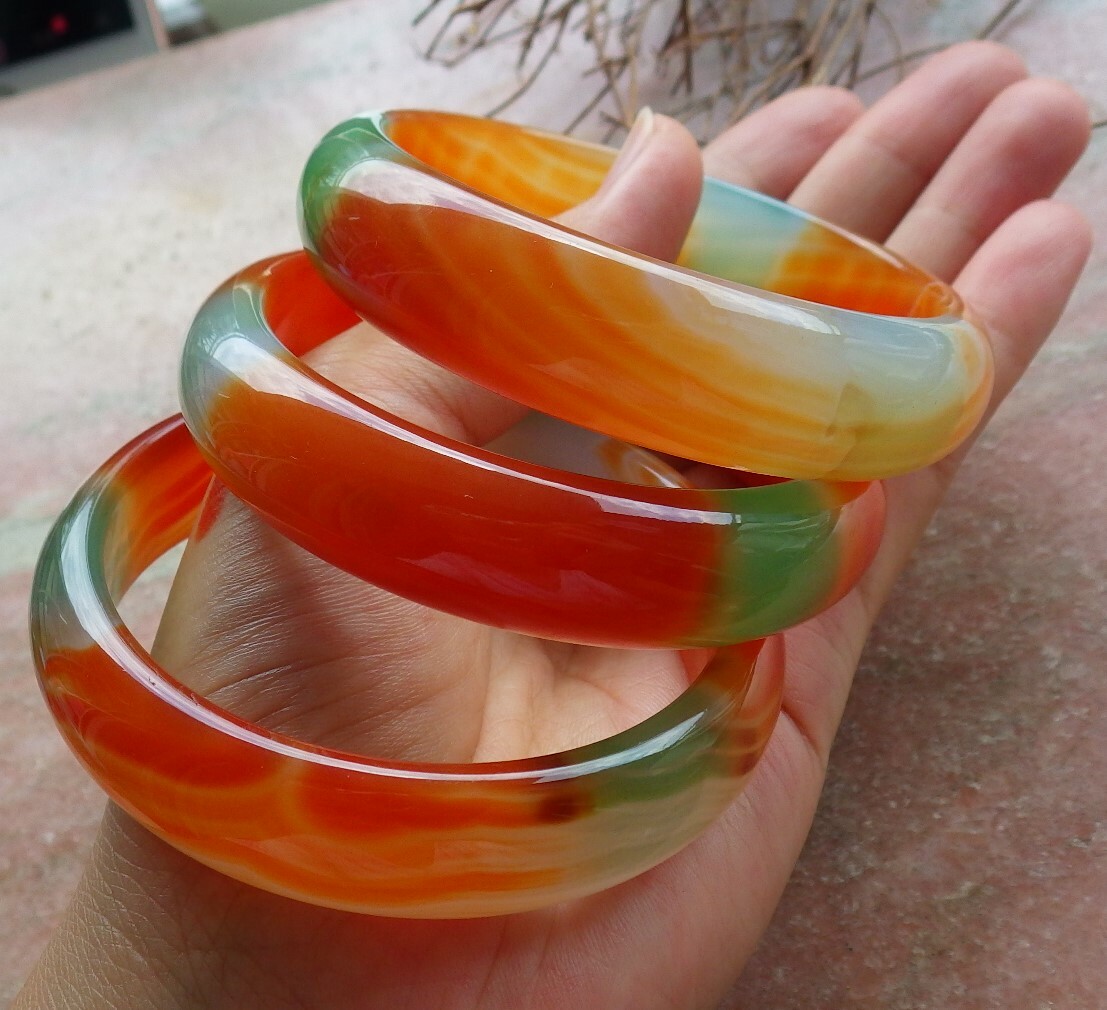 CHINESE Red Green AGATE JADE JADE Round circle Bangle Bracelet 58