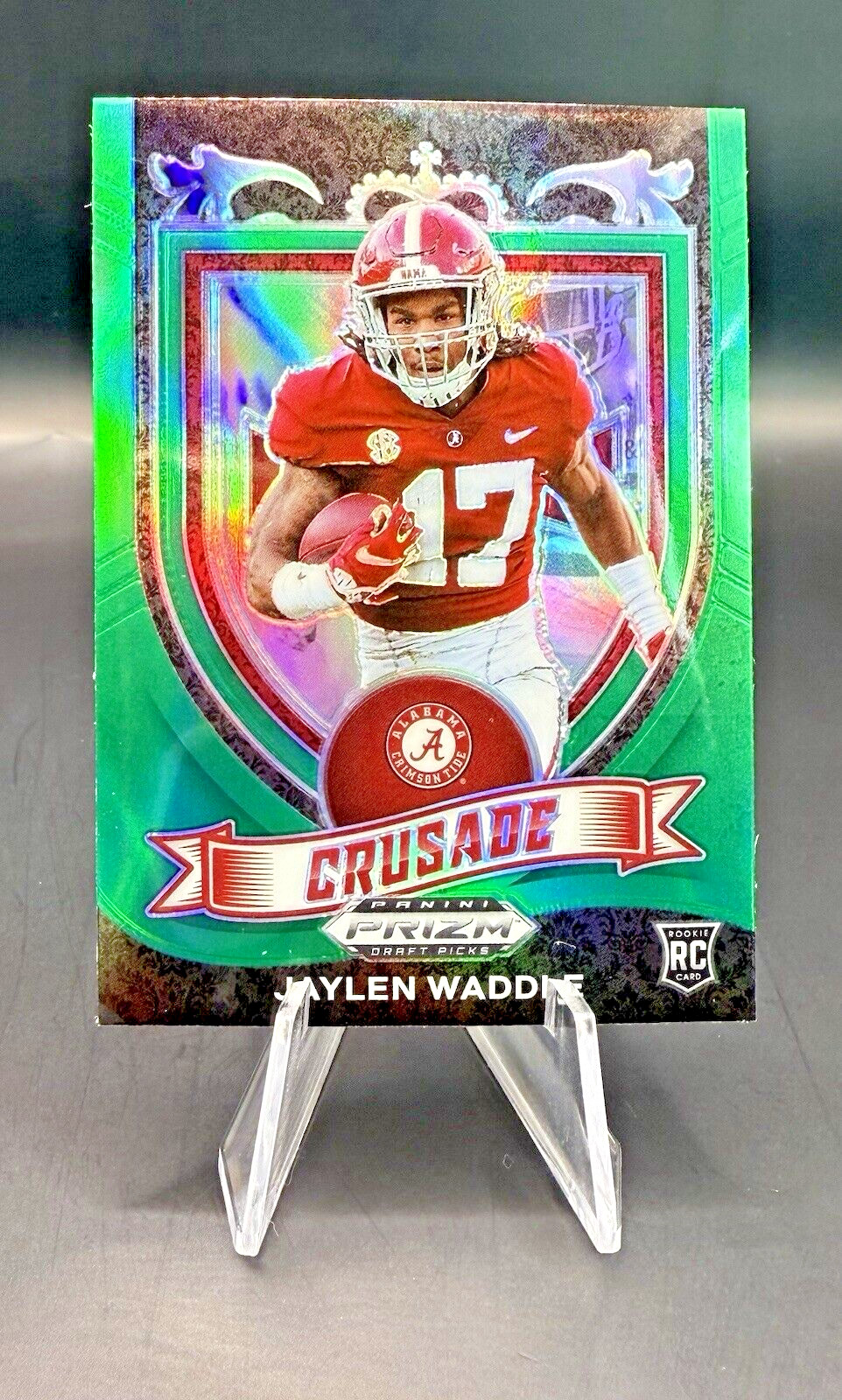 Jaylen Waddle RC 2021 Panini Prizm DP Crusade Green Refractor Miami Dolphins
