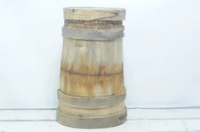 Rare Antique Primitive Tall Dark Brown Wood Stave Firkin Apple Barrel 23 x 14.5