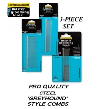 Master Grooming Tools PRO Medium-Coarse 3 pc GREYHOUND Steel COMB SET HAIR Dog