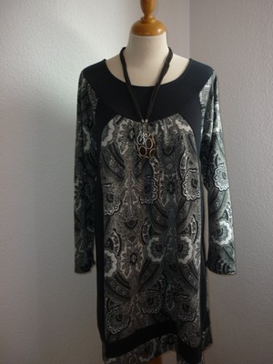 Etnika Slog Tunika Kleid warm leicht angenehm zum tragen Gr.42 schwarz grau