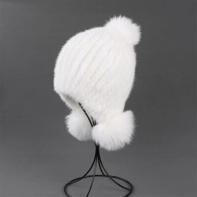 Women's Winter Beanie Hat Genuine Mink Fur Knitted Cap With