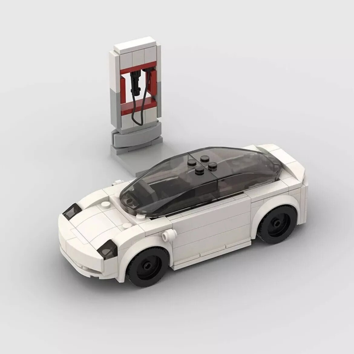 Brick Works White Tesla Model S MOC LEGO Building Bricks Racing Sports Car