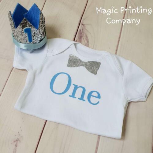 Baby Boys First 1st Birthday Outfit Bodysuit Romper Top Vest  Blue Cake Smash  - Picture 1 of 4