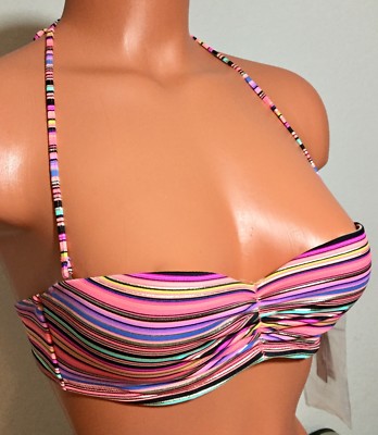Haut De Bikini Bandeau Victoria's Secret - Taille 32B - Rayé Multicolore - Neuf Sans étiquettes