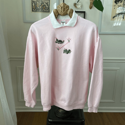 Vintage 80s 90s Turtle Polo Collar Sweatshirt Pink Oversized Vintage 80s 90s Turtle Polo Collar Sweatshirt Pink Oversized