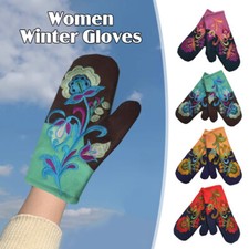 Women Embroidery Flower Gloves Winter Warm Thicken Knit Gloves Christmas Gift