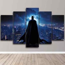 Batman Looking Out Over Gotham City Dark Knight 5 Piece Panel Canvas Wall Art