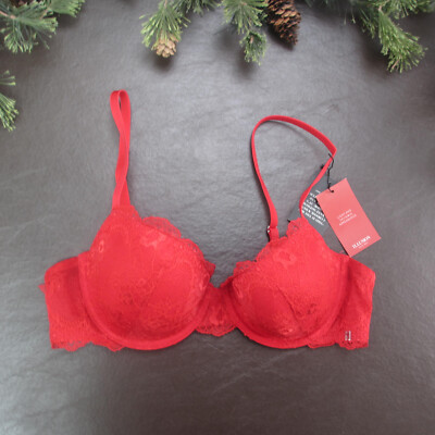 Scandale Bra Size 34B Red Lace Padded Underwire Adjustable Clasp Back New