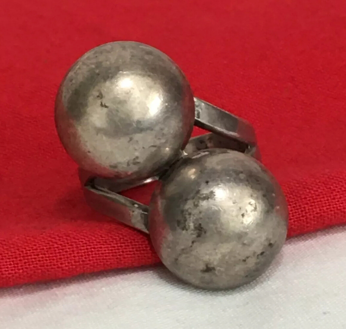 Vintage SIGNED 925 Solid Sterling Silver Two Circ… - image 1