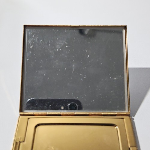 Specchio compatto vintage Art Deco strass blu e MOP polvere trucco - Foto 7 di 10