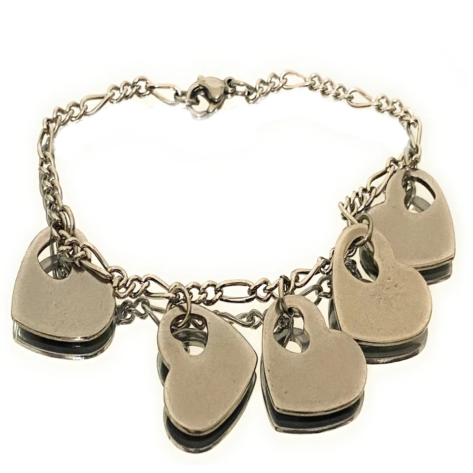 Bracciale da donna con ciondoli portafortuna in acciaio inox braccialetto catena - Immagine 4 di 4