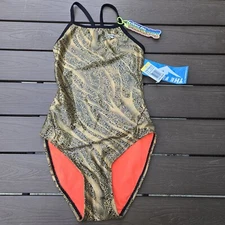 TYR The Finals Women Slither Foil Swimsuit Wingback Gold/glitter  Size 30 New