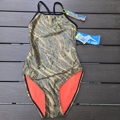 TYR The Finals Women Slither Foil Swimsuit Wingback Gold/glitter  Size 28 New