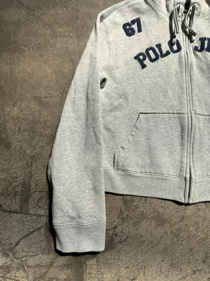 Vintage Polo Jeans Co Ralph Lauren 67 Recortado Polar Sudadera con Capucha Para Mujer Talla M Gris Foto 2 de 4