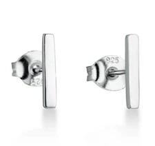 Mini Plain Bar Dainty 925 Sterling Silver Rhodium Plated Stud Earrings SE389