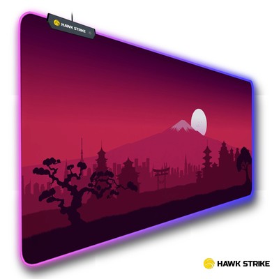 LED Mauspad XXL Gaming | Mount Fuji Japan Mousepad Rot 90 x 40 cm | HAWK STRIKE