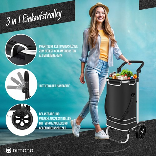 Carrito de la compra plegable 3 en 1 trolley para comprar; carro 56L con compartimento frigorífico - Imagen 4 de 11