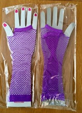New Purple Womens Girl Long Fishnet Gloves Fingerless Party 80's Dance