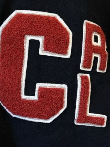 Chaps Ralph Lauren Navy Wool Letterman Varsity Jacket Red Boucle CRL Med Preppy - Picture 3 of 7