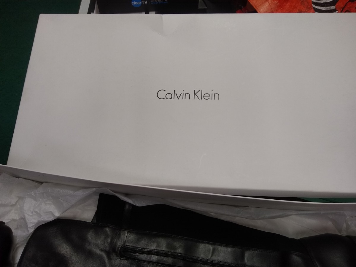 Calvin Klein Gladys Black Above Knee Leather Boots Sz 6.5 EC eBay