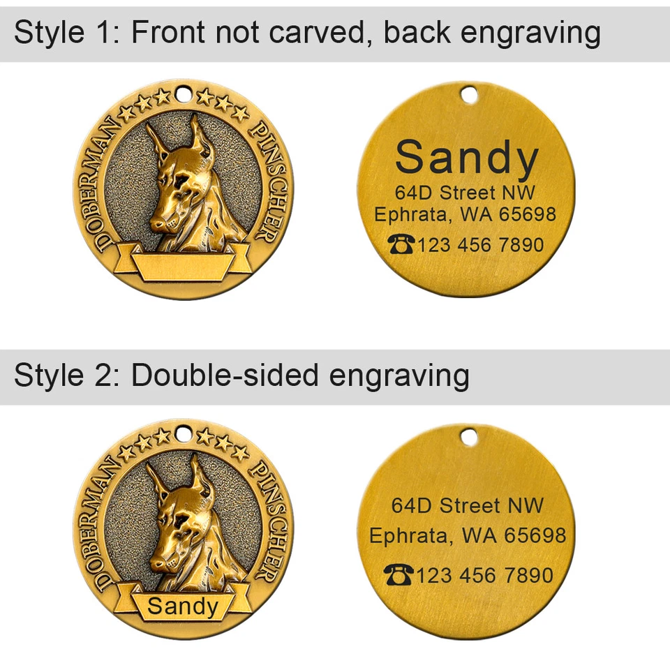 Dog Breeds Pet Tag Engraved Personalized Round Dog Tags Front and Back Engraving - Image 2 of 4