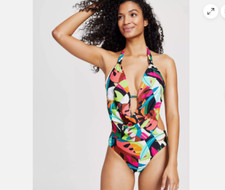 Bar III MULTI Tropical Dreams Cowlneck One-Piece Swimsuit, US Medium 6430 