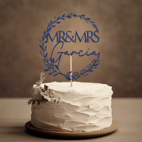 Glitter Wedding Cake Topper With Name Date, Mr & Mrs, Anniversary Party Decorate - Picture 7 of 16