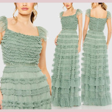 NWT $898 Mac Duggal [ 2 ] 8052 Ruffle Cap Sleeve Tiered Ruffle Gown Jade #J615