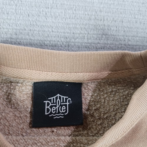 Belief NYC Sweater Mens S Beige Casual Stretch Spell Out Crew Neck Streetwear - Picture 3 of 10
