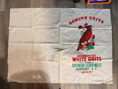 Vintage Robin s Grits degerminated white grits cotton sack manufactured by South