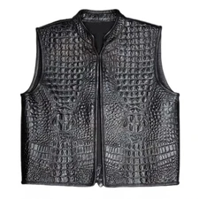 Men’s Black Exotic Embossed Leather Vest – Sleeveless Biker Western Gilet