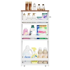 4 Tier White Slim Storage Cart w/ Handle Slide Out Storage Rolling Utility Cart