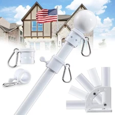 3x5 Flag Pole Kit - 5ft Tangle Free Holder for Outside 5FT, White 