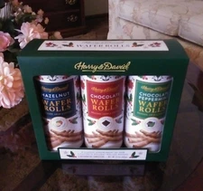 HARRY & DAVID SET of 3 HAZELNUT CHOCOLATE PEPPERMINT WAFER ROLLS 15 OZ  BB 11/26