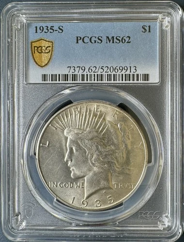 1935-S $1 Peace Dollar, Semi Key Date, PCGS MS 62 #069913