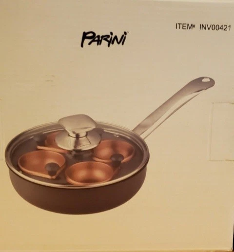 Parini 8" Copper Nonstick Egg Poacher with Four Egg Cups #INV00421 NEW in box