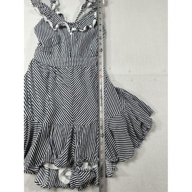Entro Womens Black White Striped Lace Up Ruffle Romper Size L
