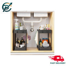2 Pack Under Sink Organizer Pull-Out Sliding Drawer 2-Tier Kitchen Storage