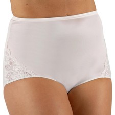 Shadowline Women's Nylon Full Brief Panty with Lace, White